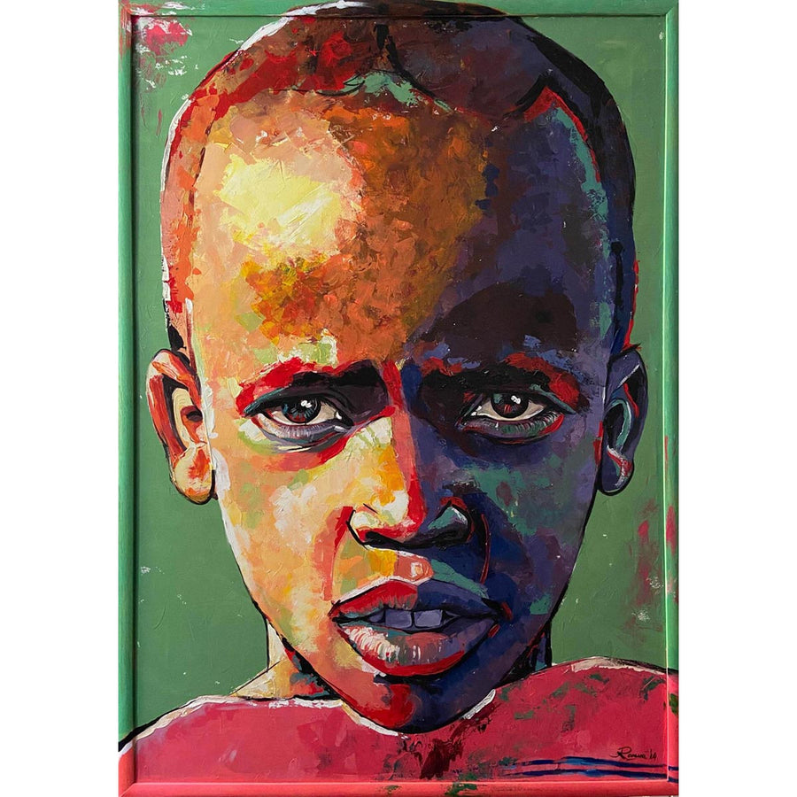 Masai Child - Acrylic on canvas and frame by Romani Marianna - Fp Art Online