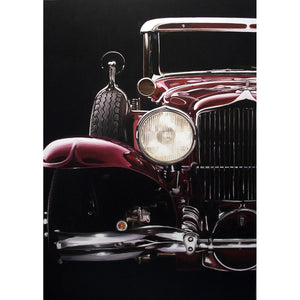 Maroon Old Car - Oil paint on canvas by Mini Daniele - Fp Art Online