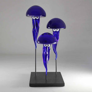 Medusa - Free blown glass sculpture, black granite stand by Laty Nicolas - Fp Art Online