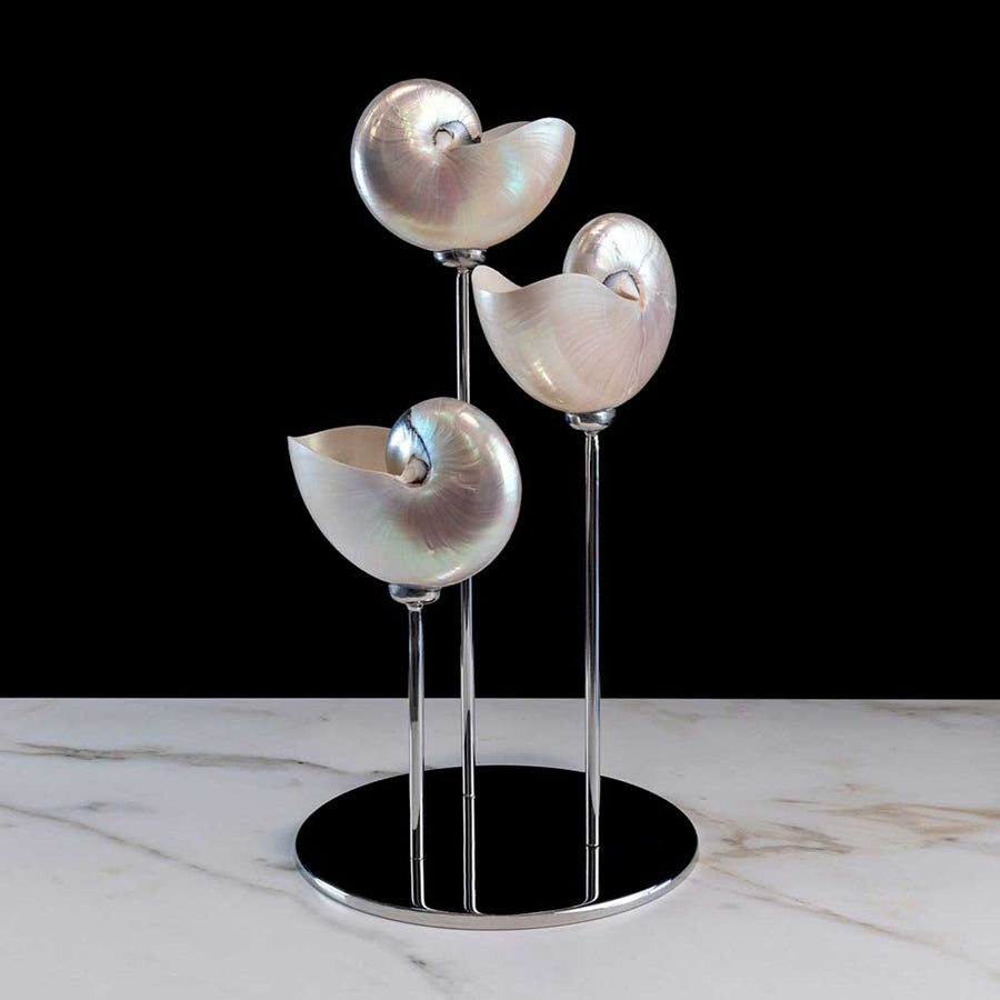 Nacre Blanche - Mother of pearl nautilus on a stainless steel frame by Maritime Objects - Fp Art Online