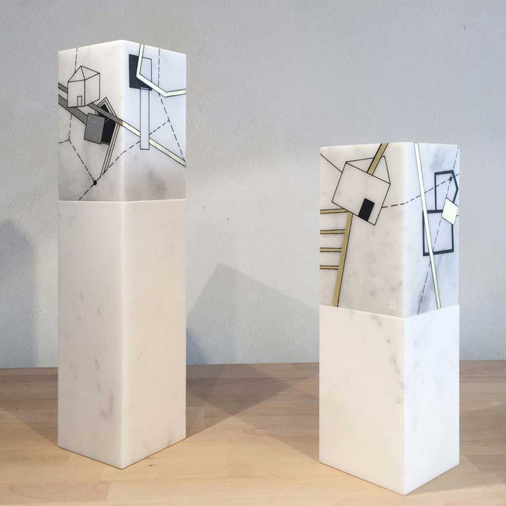 Next City (Pair) - Acrylic and gold leaf on marble sculpture by Huertas Lorena - Fp Art Online