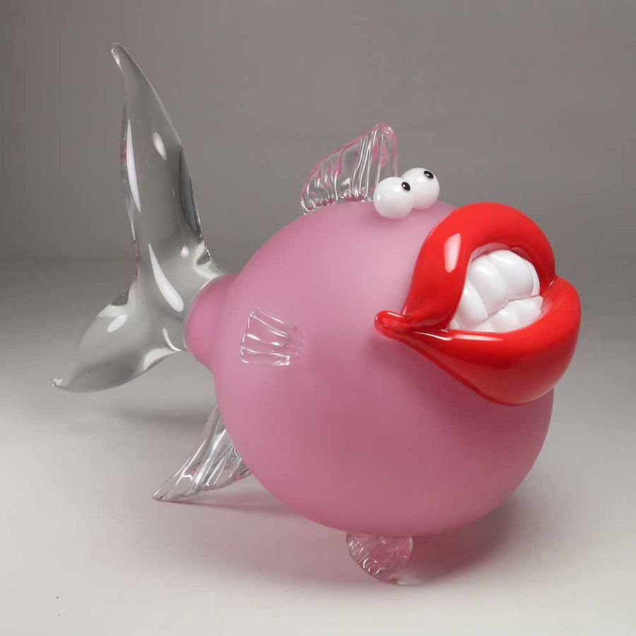 Pink Big Smile - Free blown glass sculpture, sandblasted by Laty Nicolas - Fp Art Online