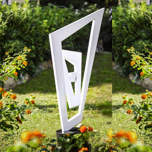 Geometric #22 - White patina aluminium sculpture with black granite base by Fp Art Collection - Fp Art Online