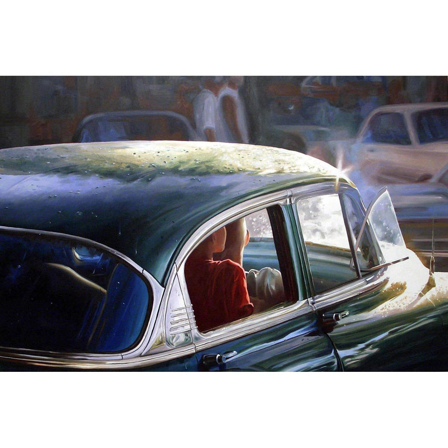 Rainy Car - Oil paint on canvas by Mini Daniele - Fp Art Online