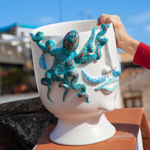 Salvo ‘U Pulparu - Handmade ceramic head vase with reliefs by Italiano Patrizia - Fp Art Online