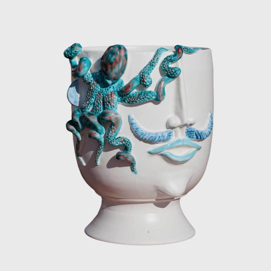Salvo ‘U Pulparu - Handmade ceramic head vase with reliefs by Italiano Patrizia - Fp Art Online