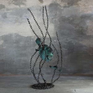 Submarine Abyssal Fish - Copper steel and crystal sculpture by Branca Mario - Fp Art Online