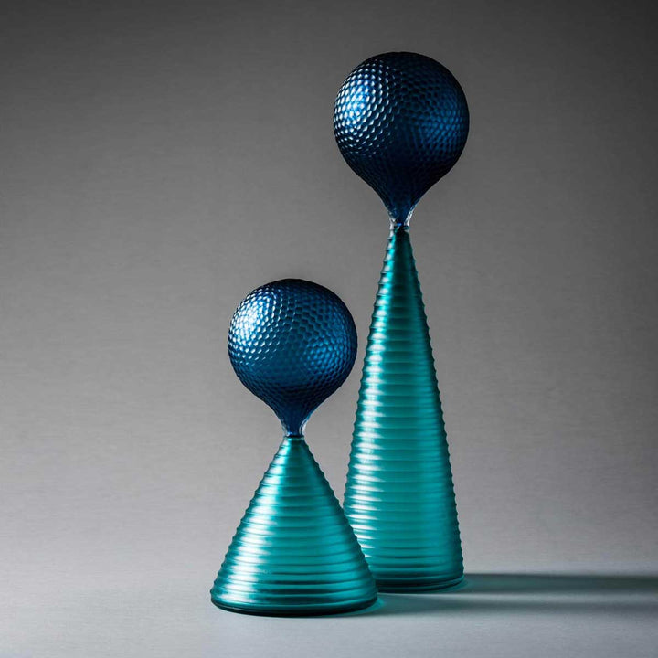 Swell Heads (couple) - Free blown glass vase, incalmo, cut on diamond lathe by Baldwin and Guggisberg - Fp Art Online