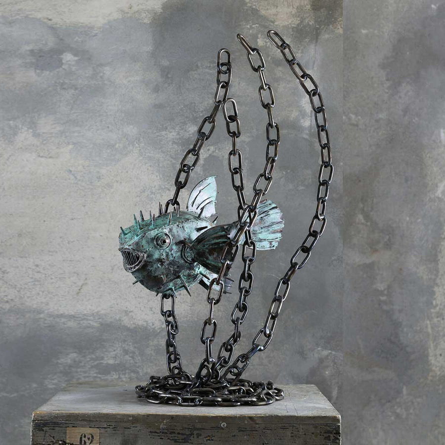 Tetraodontidae - Copper and steel sculpture by Branca Mario - Fp Art Online