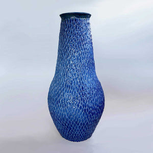 Blue Leaves - 100% handmade ceramic vase realized with "colombino" technique by ND Dolfi Ceramics - Fp Art Online
