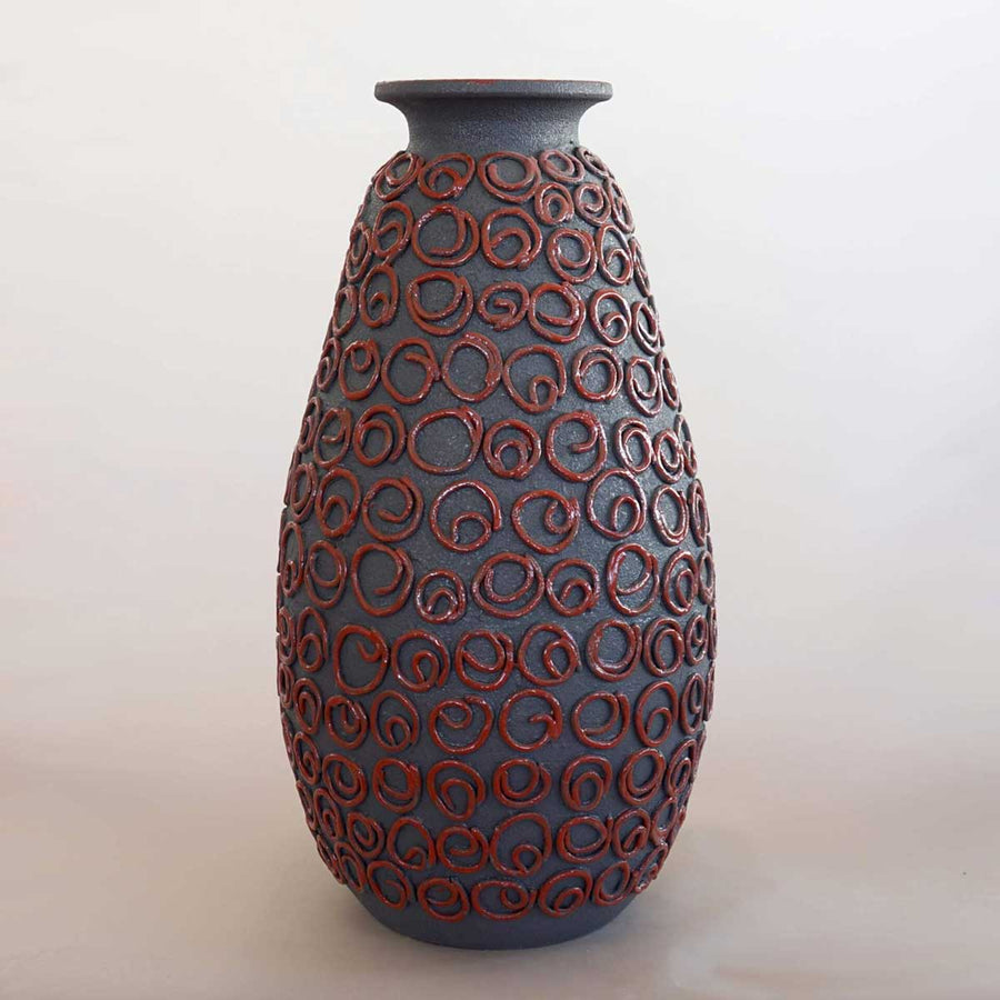 Red Curl - 100% handmade ceramic vase, wheel thrown, with handmade application and decoration by ND Dolfi Ceramics - Fp Art Online