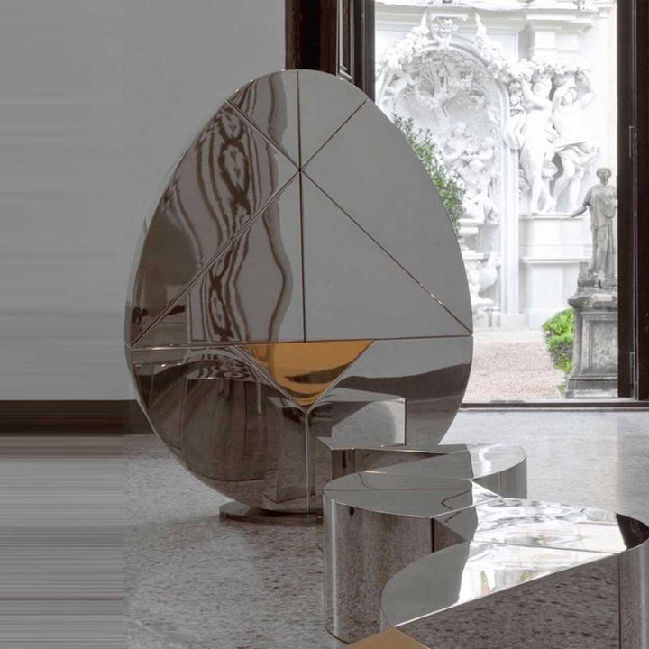 Ab Ovo Egg - Mirror polished stainless steel sculpture by Ancilotto Camilla - Fp Art Online