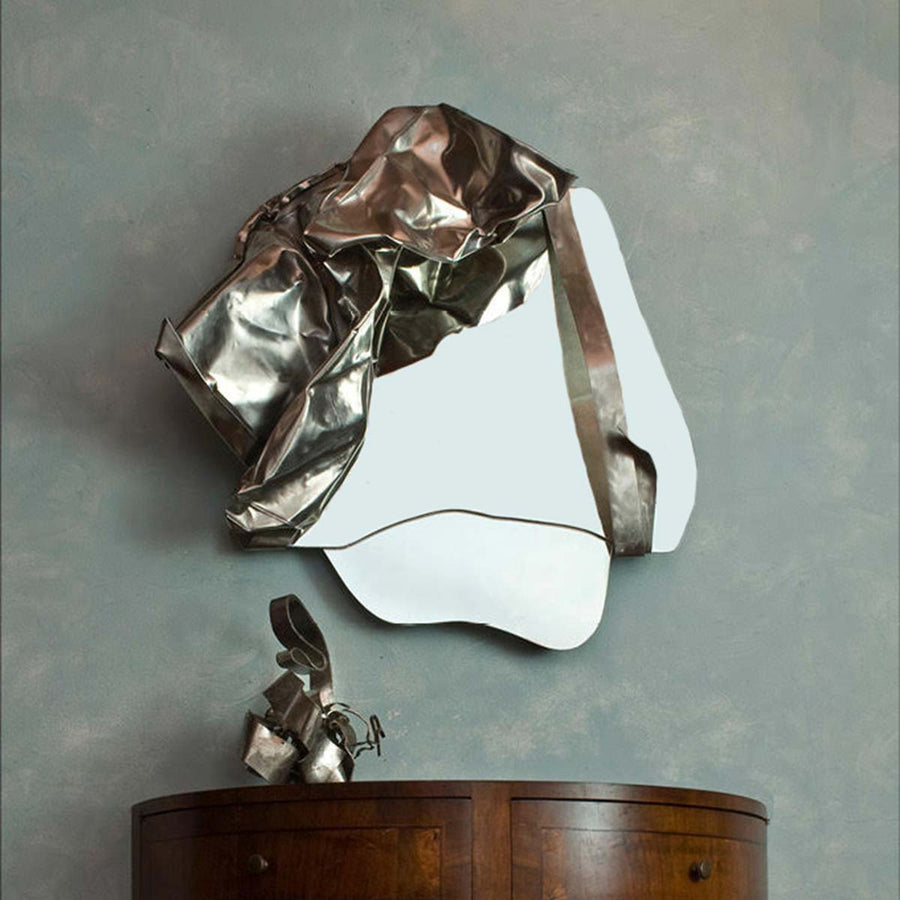 Affrettati Lentamente - Recycled stainless steel and hand-cut mirror wall sculpture by Franchi Franca - Fp Art Online