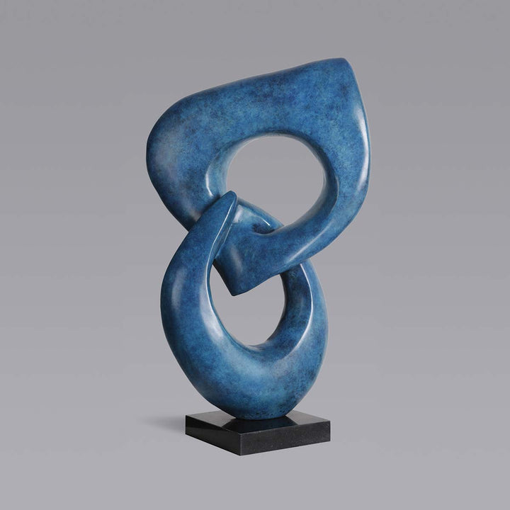 Two Rings #03 - Blue patina bronze sculpture with black granite base by Fp Art Collection - Fp Art Online