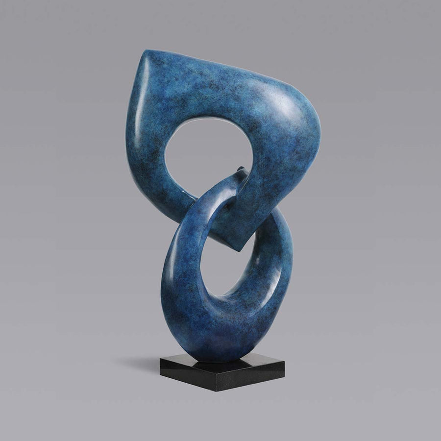 Two Rings #03 - Blue patina bronze sculpture with black granite base by Fp Art Collection - Fp Art Online