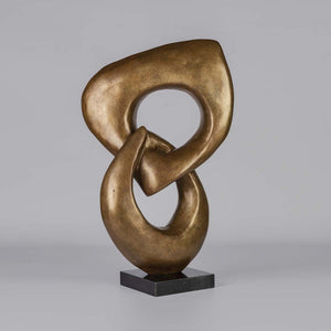 Two Rings #04 - Brown patina bronze sculpture with black granite base by Fp Art Collection - Fp Art Online