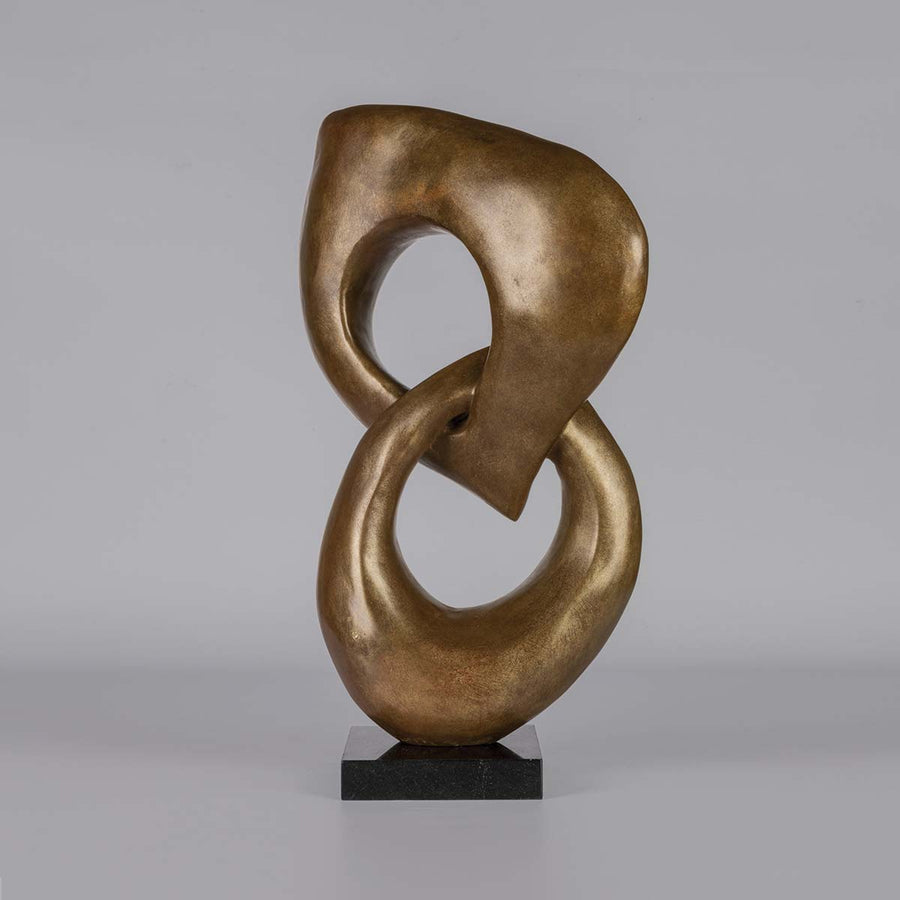 Two Rings #04 - Brown patina bronze sculpture with black granite base by Fp Art Collection - Fp Art Online