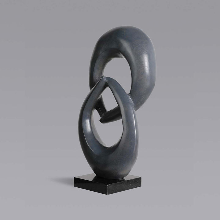 Two Rings #08 - Grey patina bronze sculpture with black granite base by Fp Art Collection - Fp Art Online