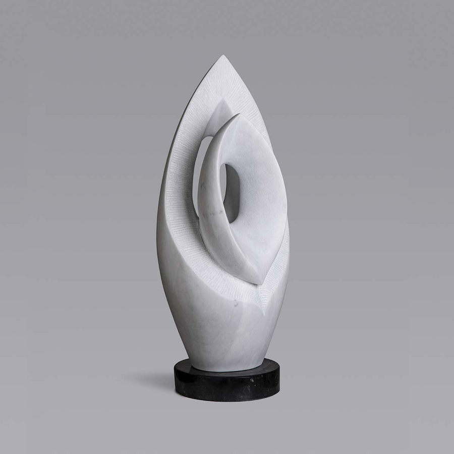 Abstract Marble #12 - Carrara marble sculpture with black granite base by Fp Art Collection - Fp Art Online