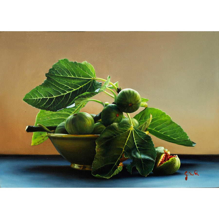 Bowl with Figs - Oil paint on panel by Giraudo Riccardo - Fp Art Online