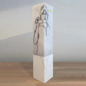 Cameraman - Reviewed Paris (series) - Marble sculpture with acrylic by Huertas Lorena - Fp Art Online