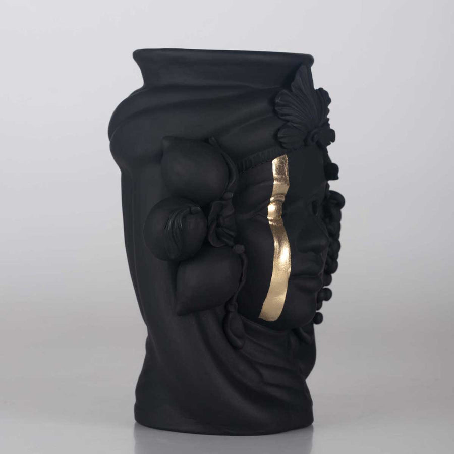 Cecì Black - Matt finished terracotta vase, gold leaf decoration by Boemi Stefania - Fp Art Online