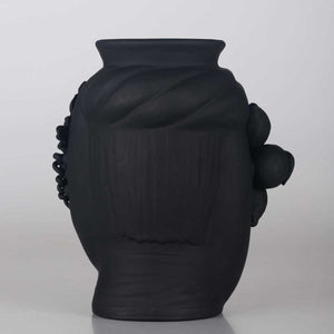 Cecì Black - Matt finished terracotta vase, gold leaf decoration by Boemi Stefania - Fp Art Online