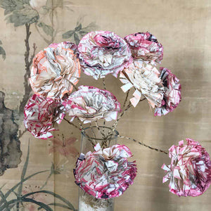 Bouquet of Pink Bordered Zinnia - Paper objects made out of old books by Crizu - Fp Art Online