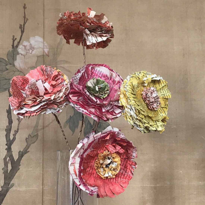 Bouquet of Gerberas - Paper objects made out of old books by Crizu - Fp Art Online