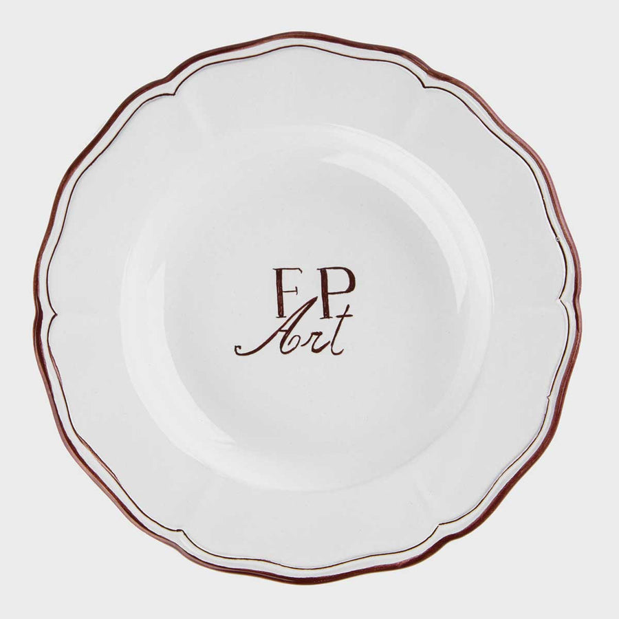 Set of 3 decorated ceramic plates: 1 flat plate, 1 soup plate, 1 dessert plate by Fp Art Tableware - Fp Art Online