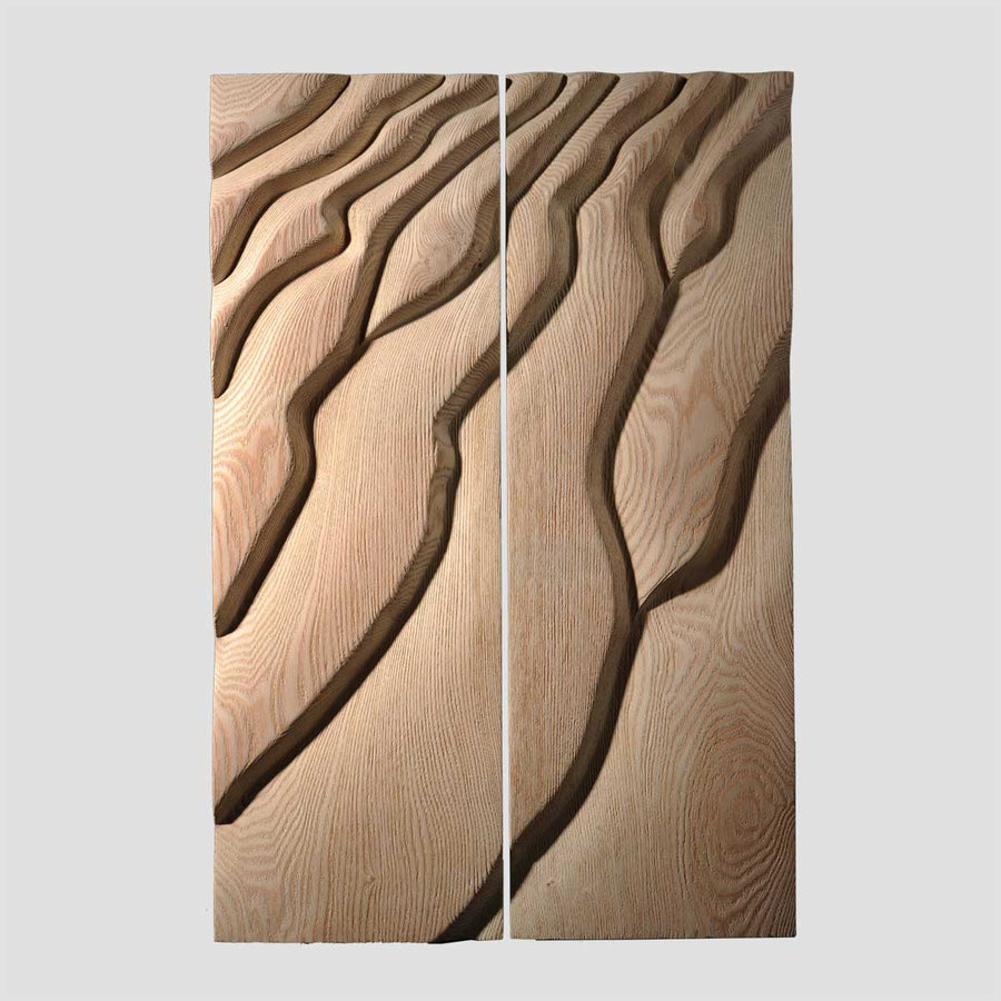 Duo Banc de Sable - Sanded and brushed ash wood wall sculpture by Chicheportiche Nelly - Fp Art Online