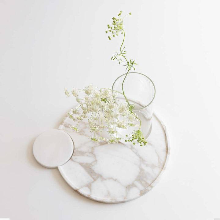 Entrance Set (Small) - Handmade marble tray with White Lasa marble element by Slow Design 44 - Fp Art Online