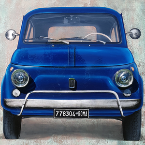 Fiat 500 Blue & Copper - Mixed media on canvas and lighting source by Casali Monica - Fp Art Online