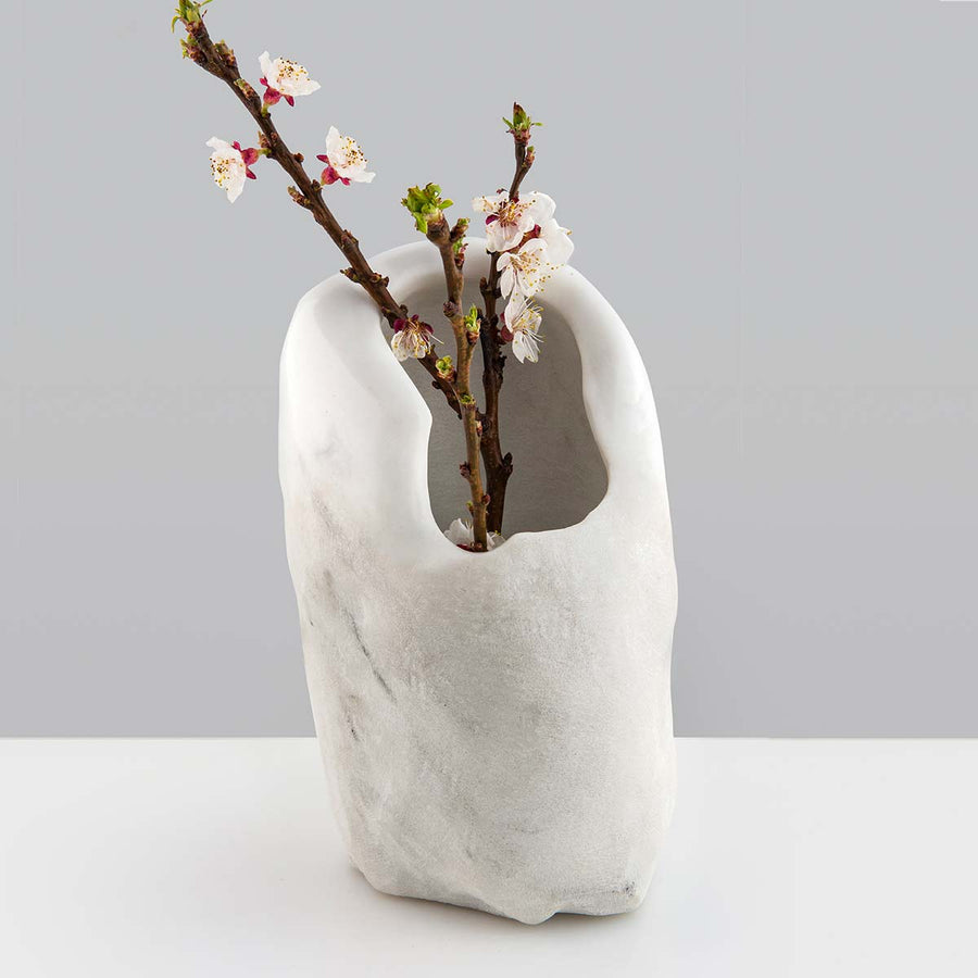 Fossil White - Freeform Carrara marble vase by Verteramo Roberta - Fp Art Online