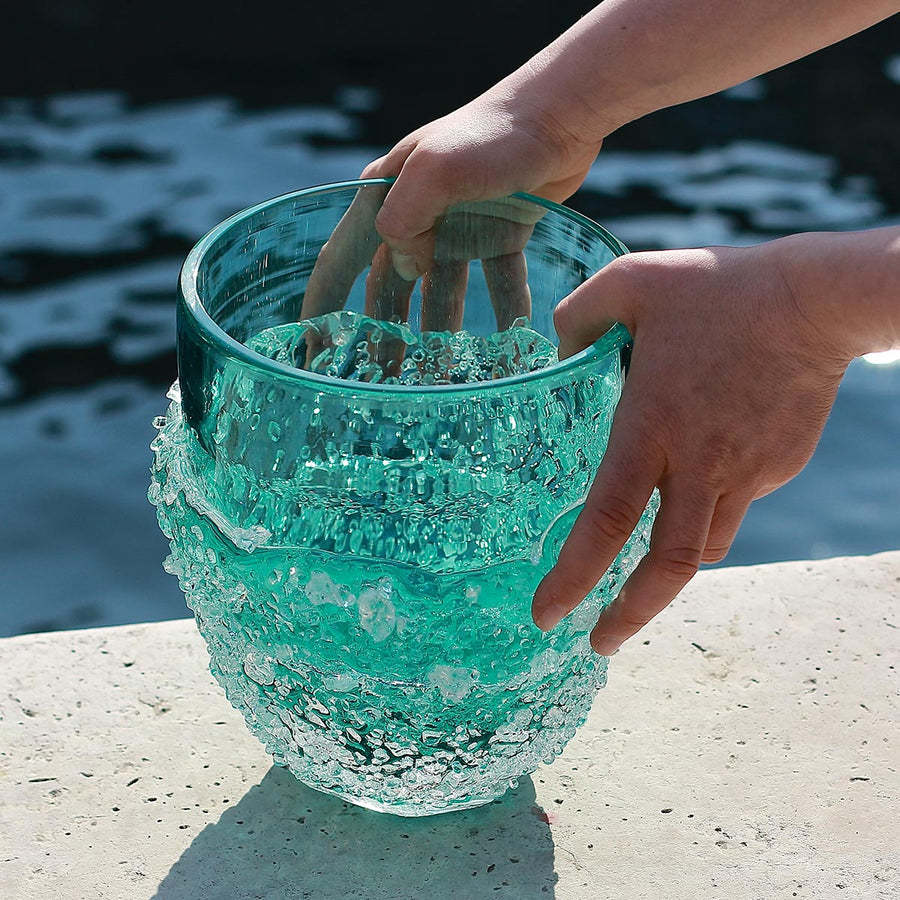 Ghiaccio Acqua - Handcrafted cold carved glass vase by Micheluzzi Glass - Fp Art Online