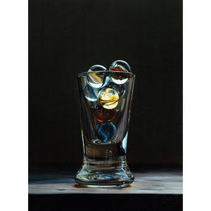 Glass with Marbles - Oil paint on panel by Giraudo Riccardo - Fp Art Online