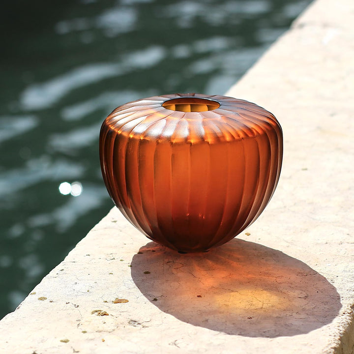 Goccia Ambra - Handcrafted cold carved glass vase by Micheluzzi Glass - Fp Art Online