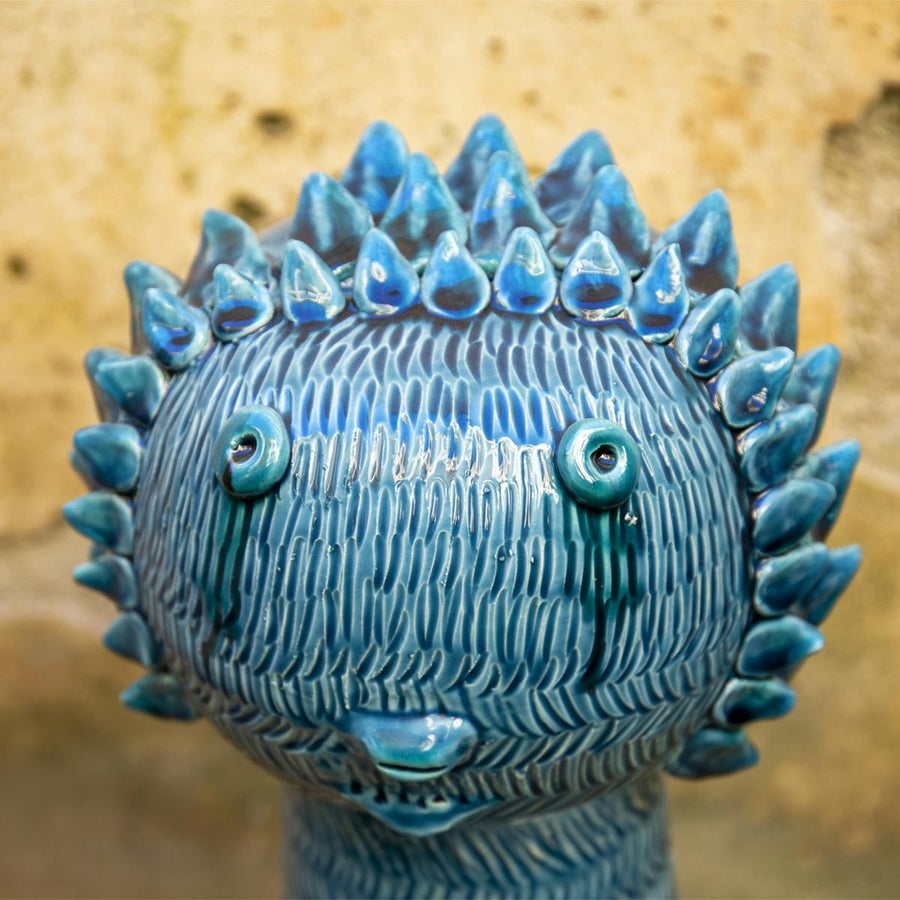 Il Pesce - Handmade ceramic tall head vase with decorations by Italiano Patrizia - Fp Art Online