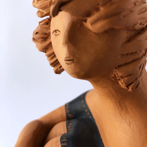In Riva with Black Dress - Handmade glazed terracotta sculpture by Chartroux Paola - Fp Art Online