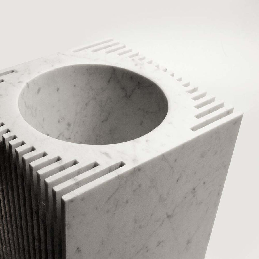 Introverso 1 - White Carrara marble vase by Ulian Paolo - Fp Art Online