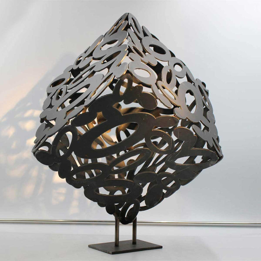 Le Cube - Black steel fire-cut sculpture by Lonzi Philippe - Fp Art Online