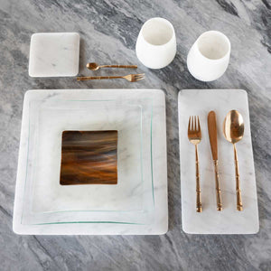 Set of 3 white Carrara marble placemats by Fp Art Tableware - Fp Art Online