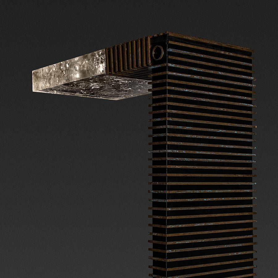 Nannohah Special - Floor lamp made of brass, wood and volcanic rock by Opoggio - Fp Art Online