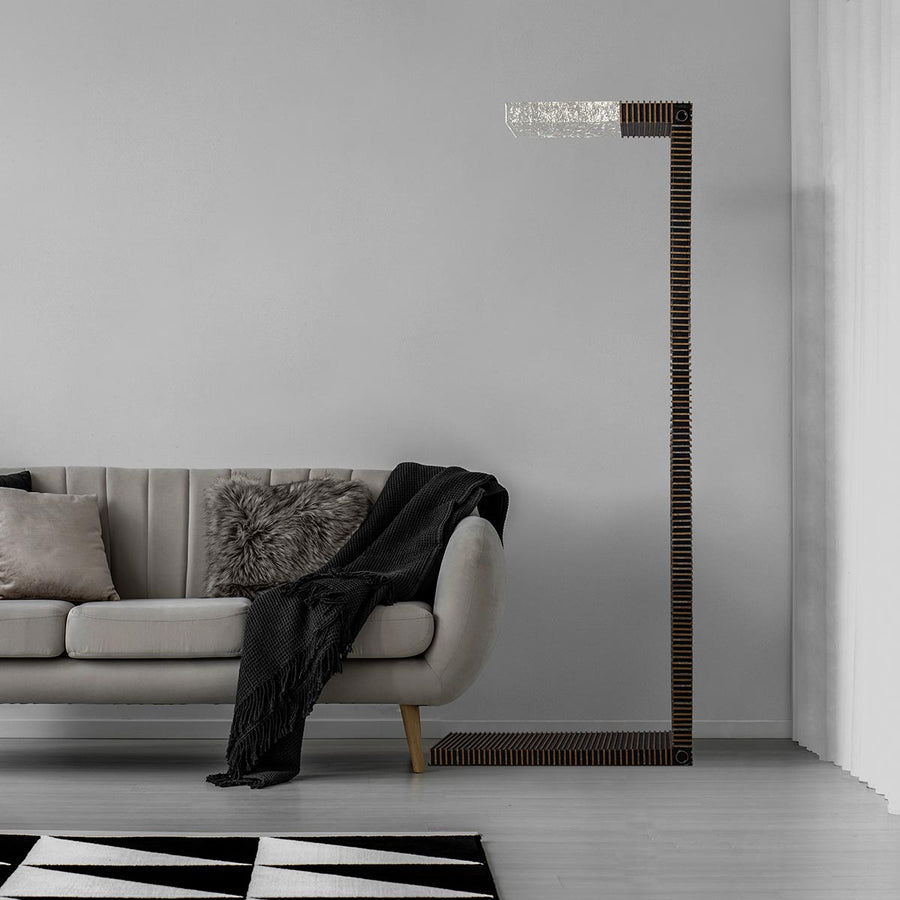 Nannohah Special - Floor lamp made of brass, wood and volcanic rock by Opoggio - Fp Art Online