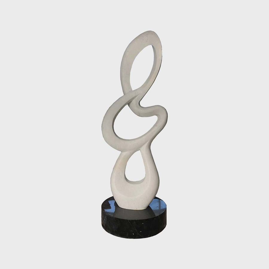 Ribbon Marble #13 - Carrara marble sculpture with black granite base by Fp Art Collection - Fp Art Online