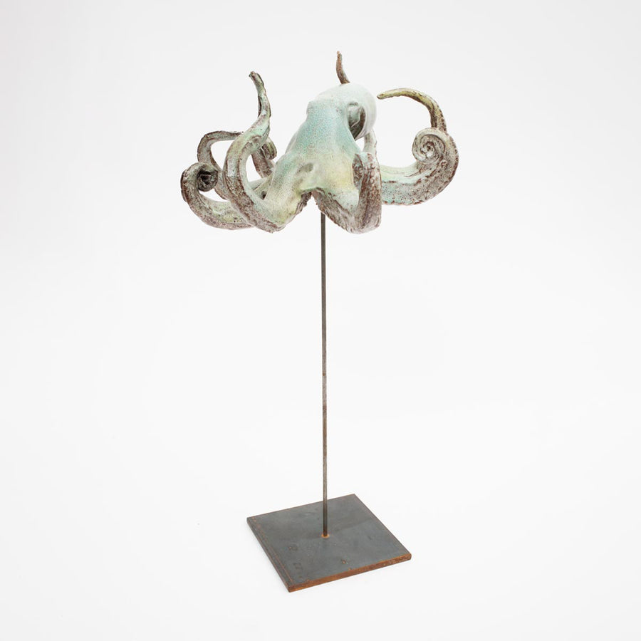 Octopus - Enameled ceramic sculpture on metal rod by Amaaro - Fp Art Online