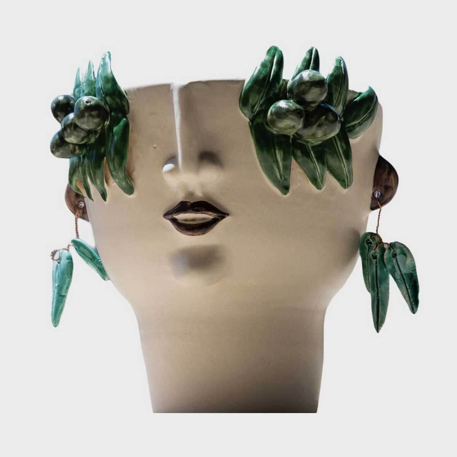 Oliva - Handmade ceramic head vase with reliefs by Italiano Patrizia - Fp Art Online