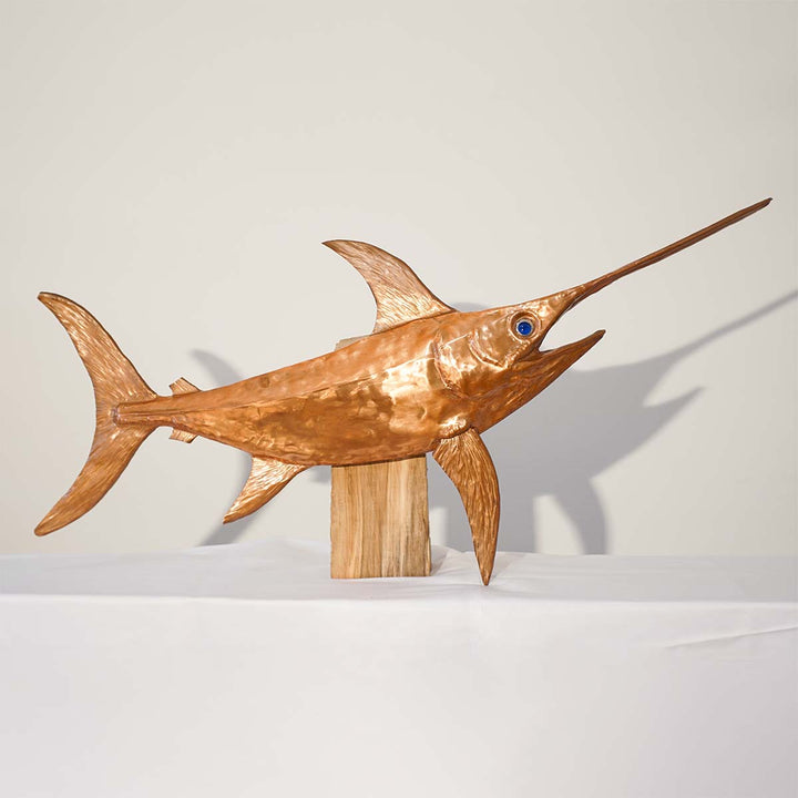 Pesce Spada 105 - Copper and stainless steel sculpture by Bozzo Luca - Fp Art Online