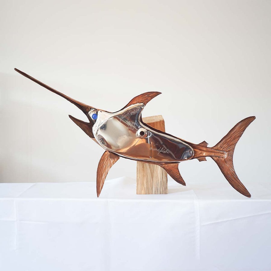 Pesce Spada 105 - Copper and stainless steel sculpture by Bozzo Luca - Fp Art Online