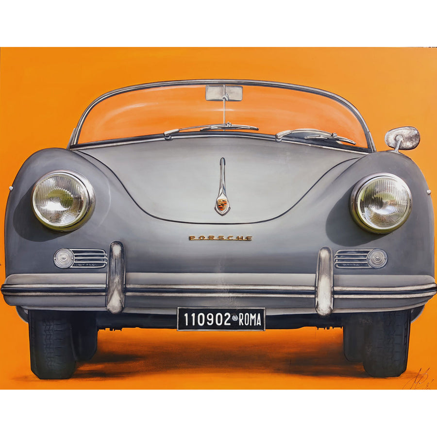 Porche 356 Orange - Mixed media on canvas and lighting source by Casali Monica - Fp Art Online